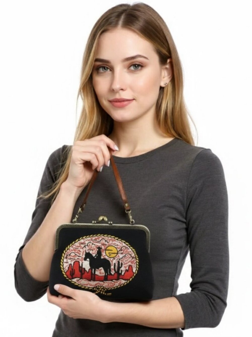 Cow Girl Kiss Lock Bag - Vintage Western Charm  NEW! - Picture 4 of 4